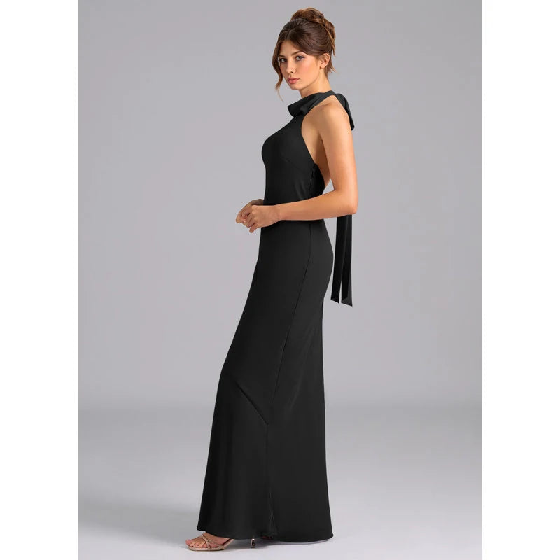 Velli Mermaid Halter Chiffon Bridesmaid Dress in black - additional view 2