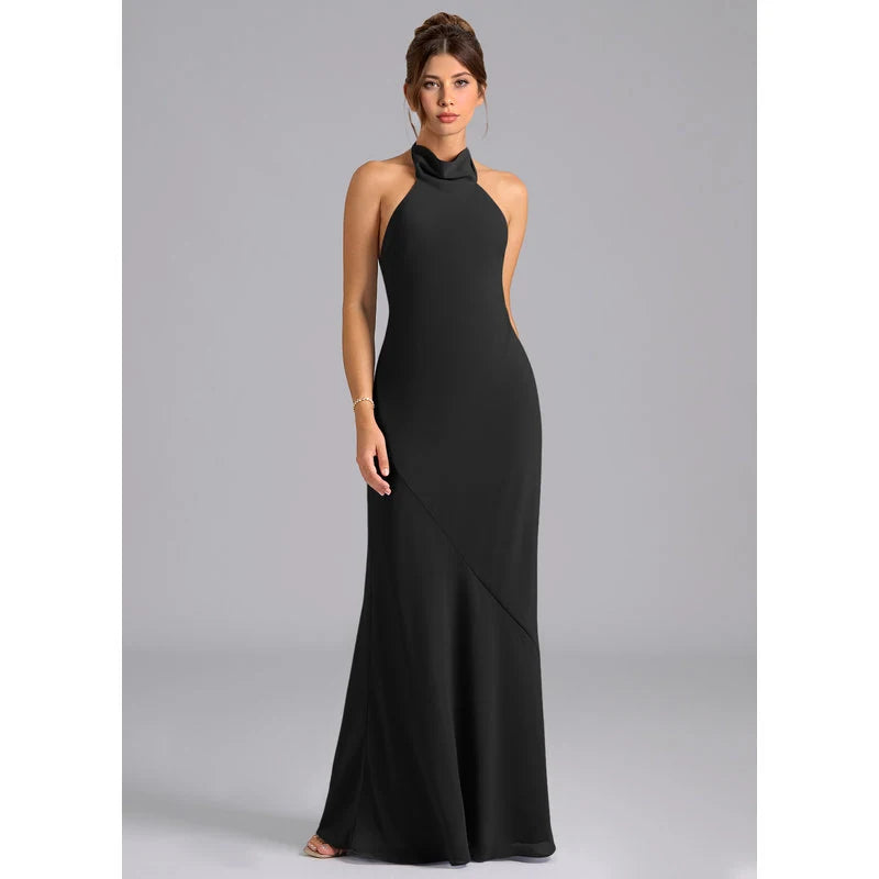 Velli Mermaid Halter Chiffon Bridesmaid Dress in black - additional view 3