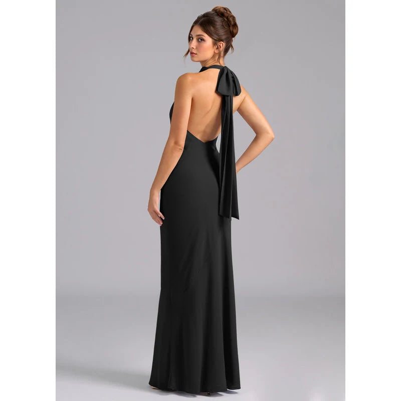 Velli Mermaid Halter Chiffon Bridesmaid Dress in black - additional view 4