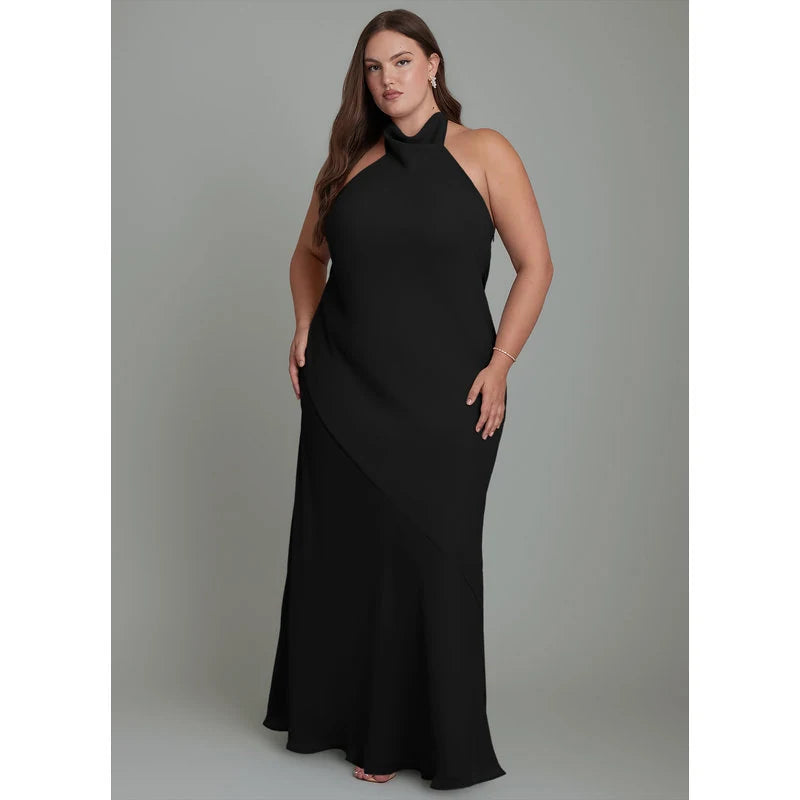 Velli Mermaid Halter Chiffon Bridesmaid Dress in black - additional view 5