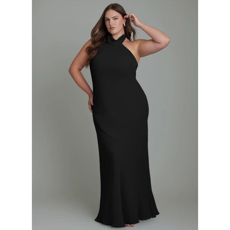Velli Mermaid Halter Chiffon Bridesmaid Dress in black - additional view 7