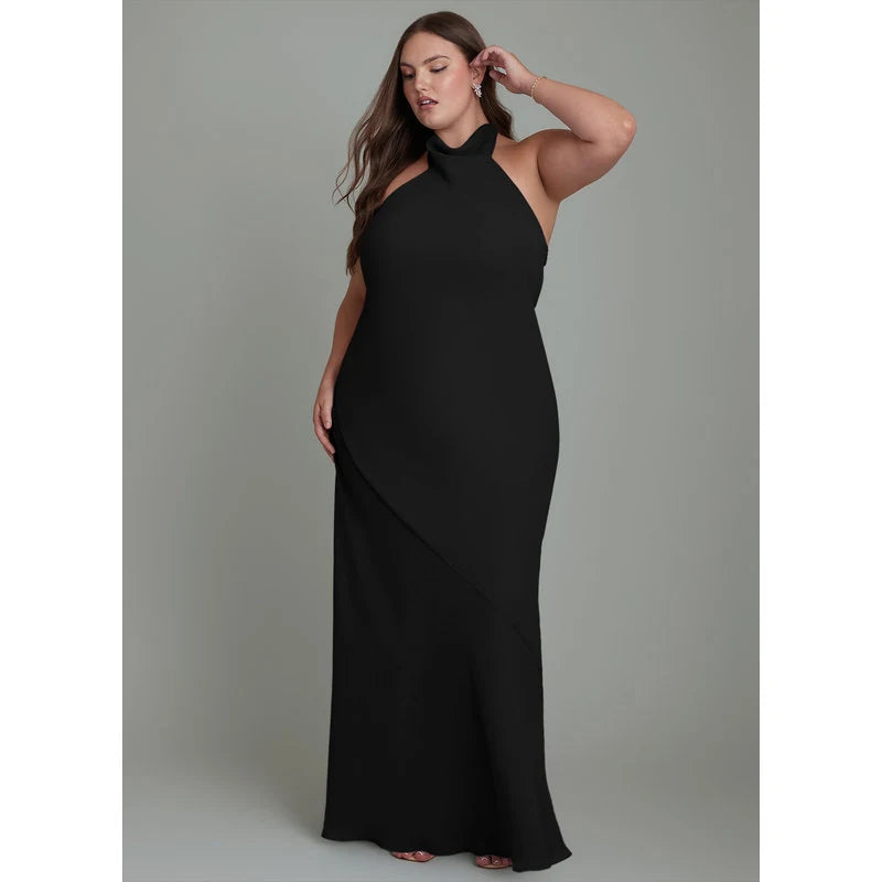 Velli Mermaid Halter Chiffon Bridesmaid Dress in black - additional view 8