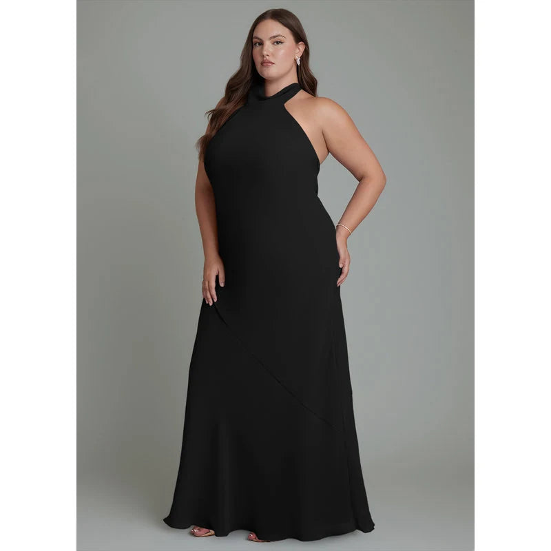 Velli Mermaid Halter Chiffon Bridesmaid Dress in black - additional view 9
