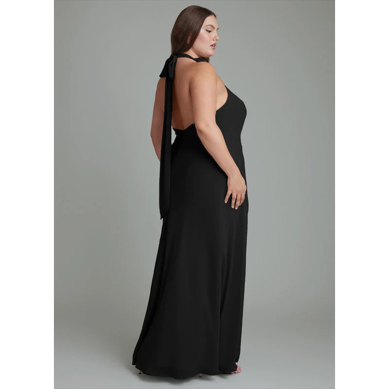 Velli Mermaid Halter Chiffon Bridesmaid Dress in black - additional view 10