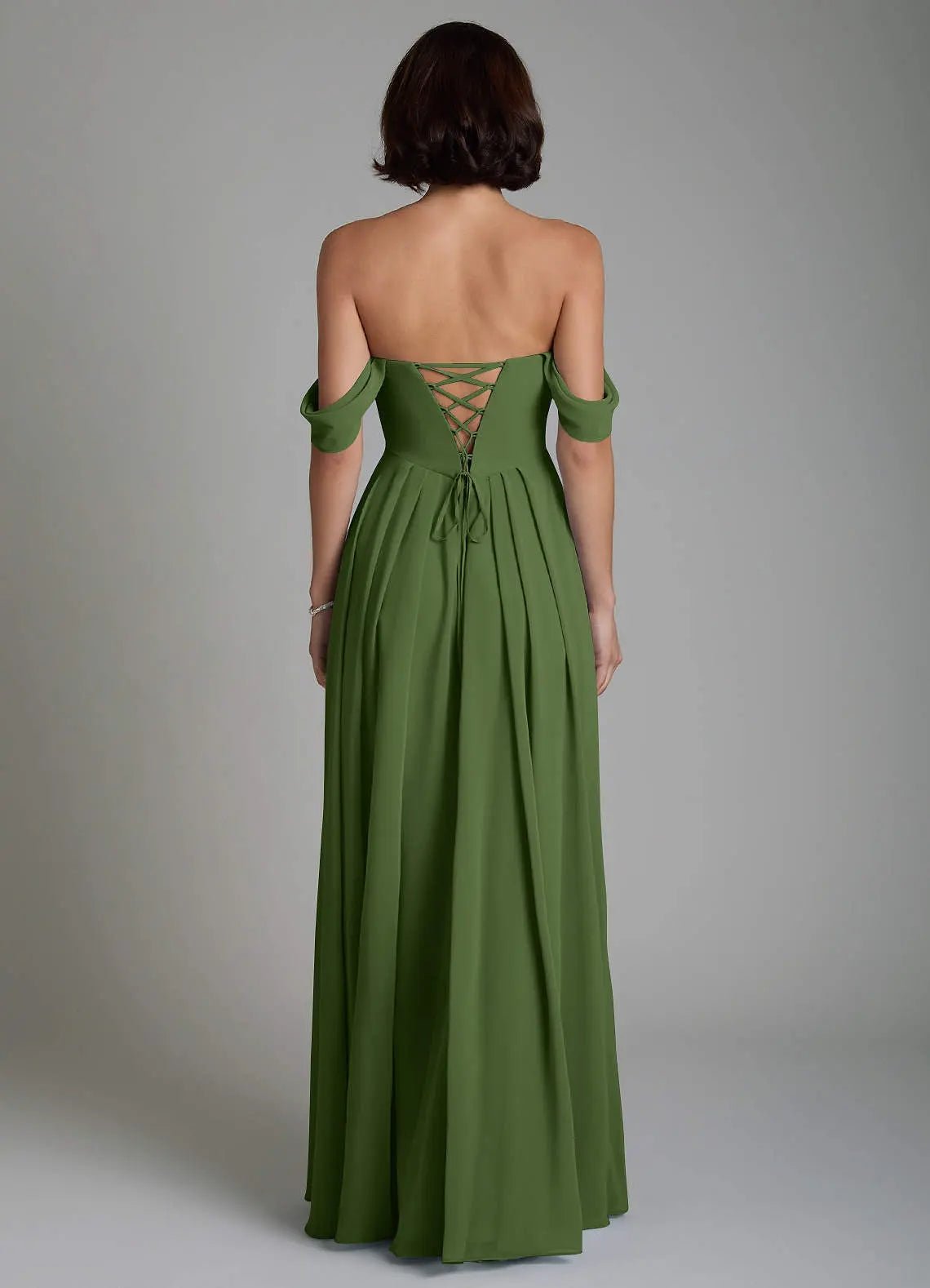 Loisa A-Line Off-the-Shoulder Chiffon Bridesmaid Dress in Olive