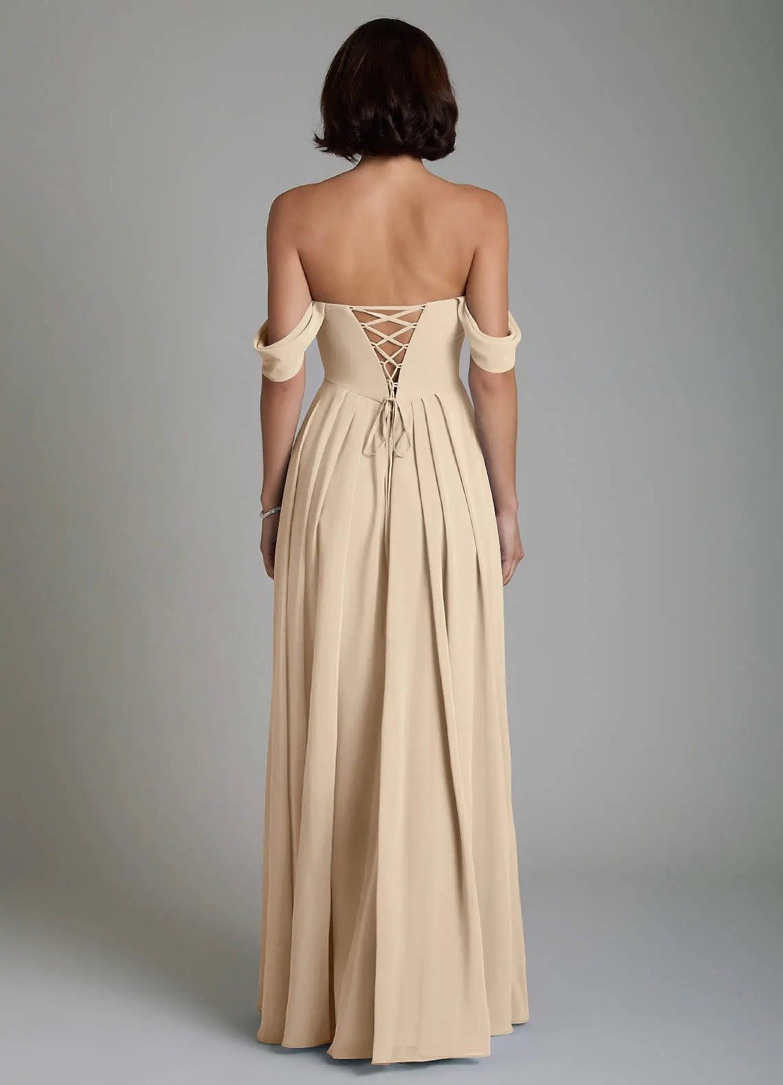 Loisa A-Line Off-the-Shoulder Chiffon Bridesmaid Dress in Champagne