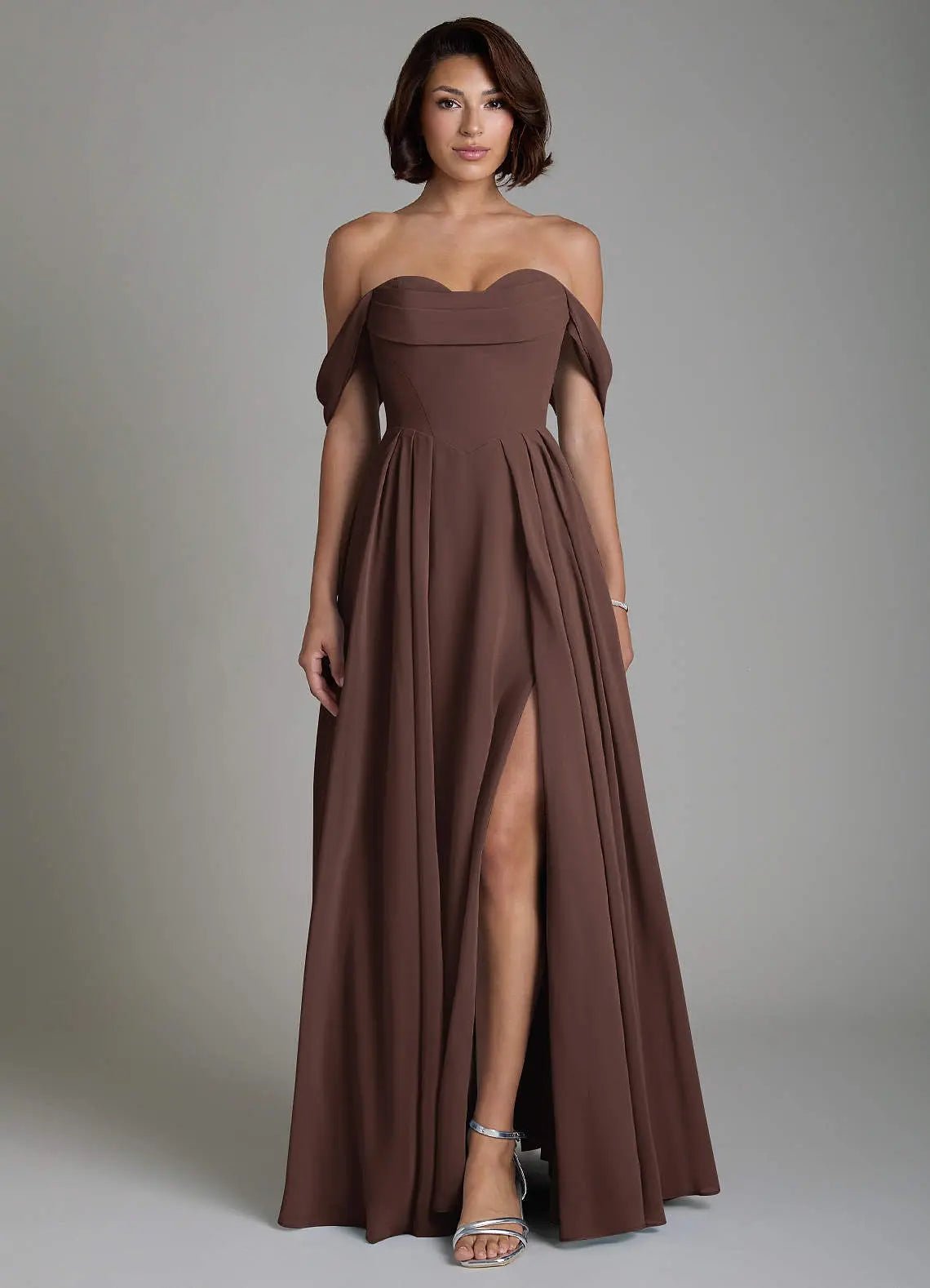Loisa A-Line Off-the-Shoulder Chiffon Bridesmaid Dress in Ganache