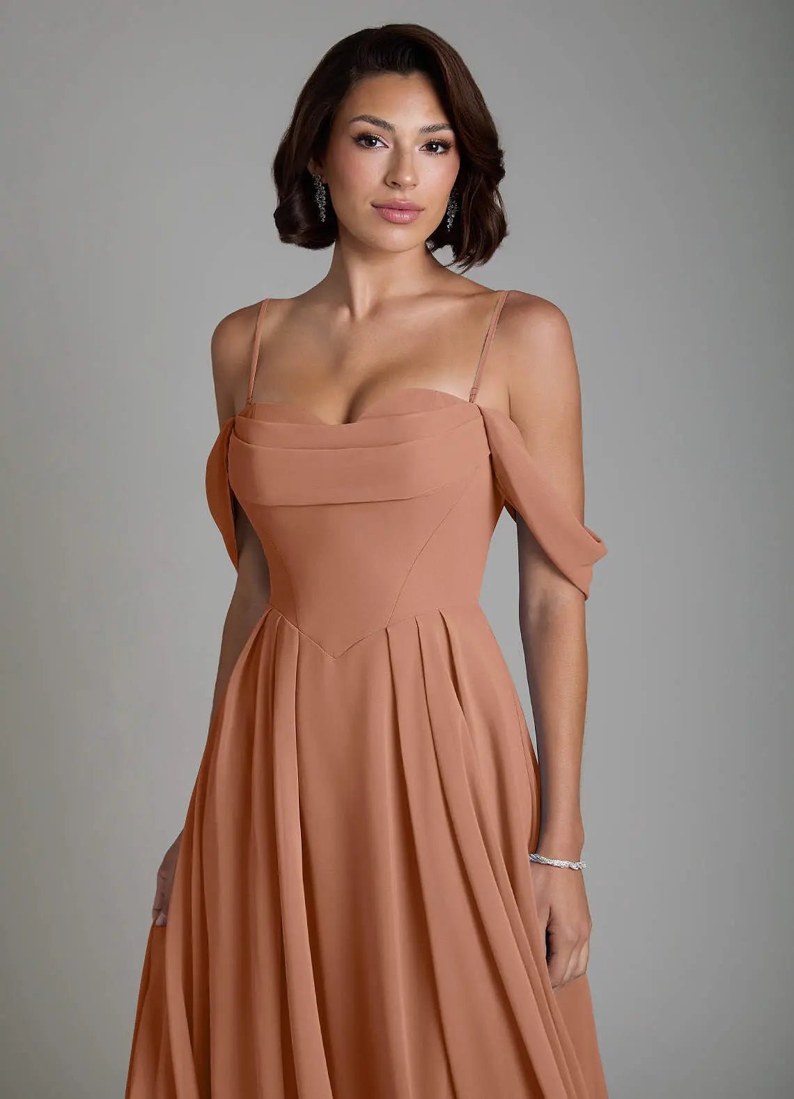 Loisa A-Line Off-the-Shoulder Chiffon Bridesmaid Dress in Bronzer