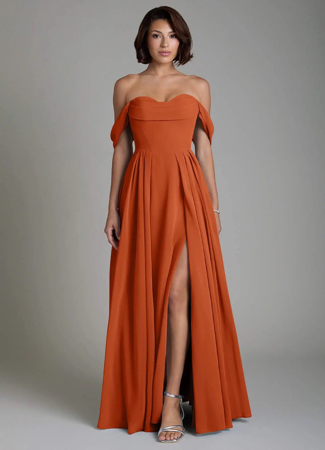 Loisa A-Line Off-the-Shoulder Chiffon Bridesmaid Dress in Burnt Orange
