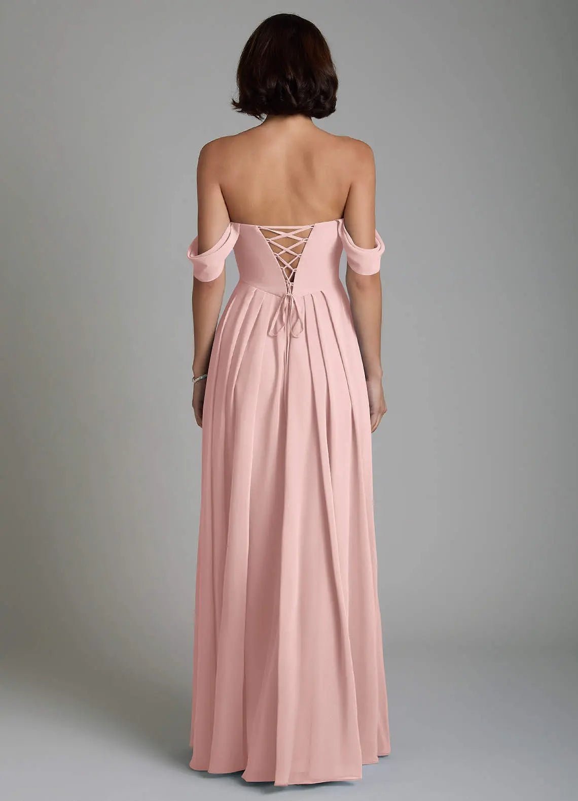 Loisa A-Line Off-the-Shoulder Chiffon Bridesmaid Dress in Powder Pink