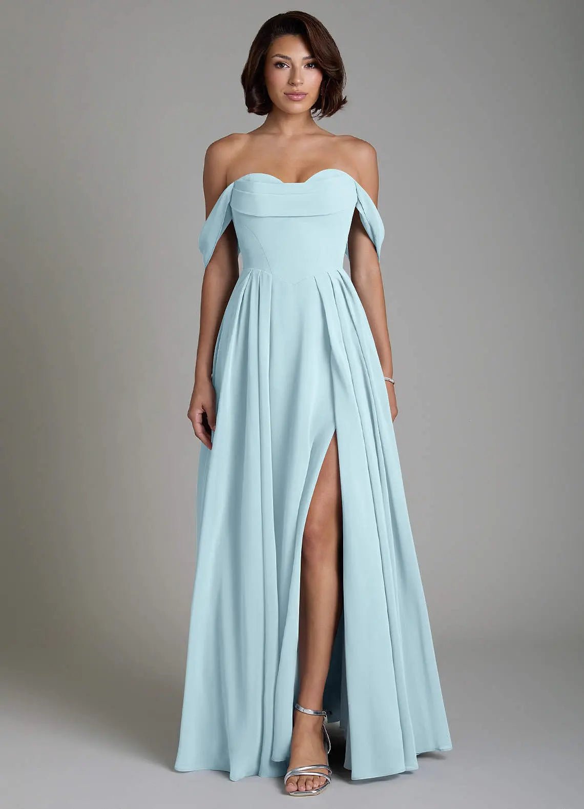 Loisa A-Line Off-the-Shoulder Chiffon Bridesmaid Dress in Cloud Blue