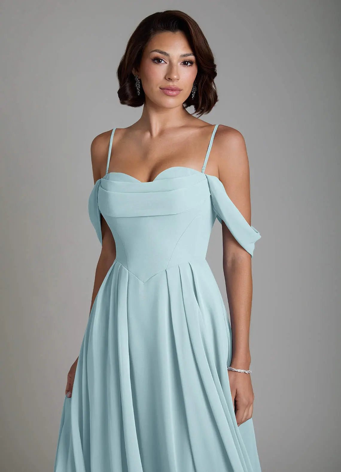 Loisa A-Line Off-the-Shoulder Chiffon Bridesmaid Dress in Ice