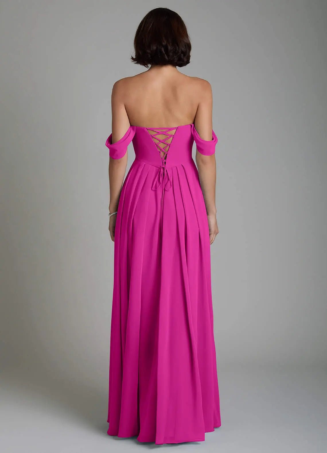 Loisa A-Line Off-the-Shoulder Chiffon Bridesmaid Dress in Fuchsia