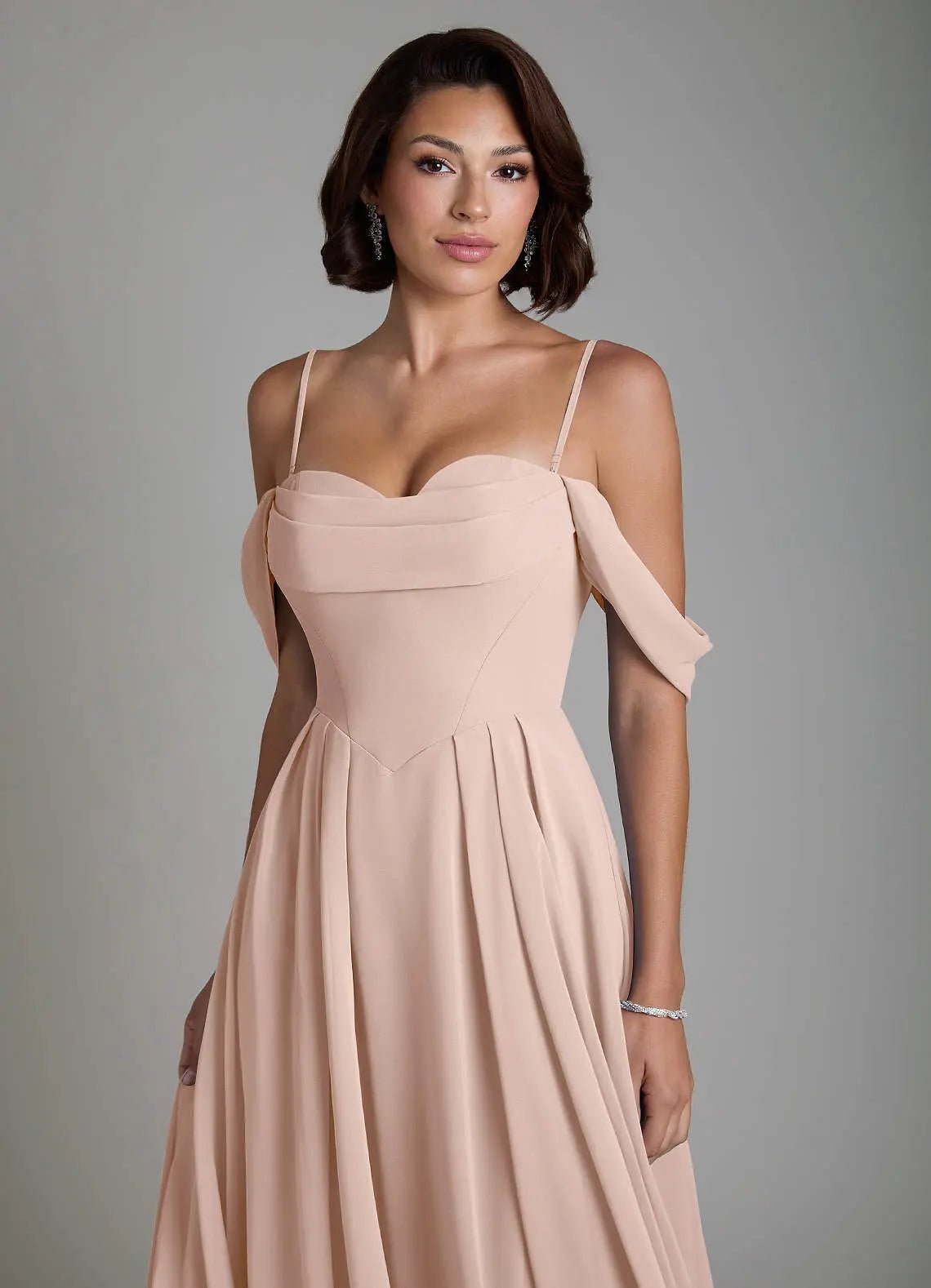 Loisa A-Line Off-the-Shoulder Chiffon Bridesmaid Dress in English Rose
