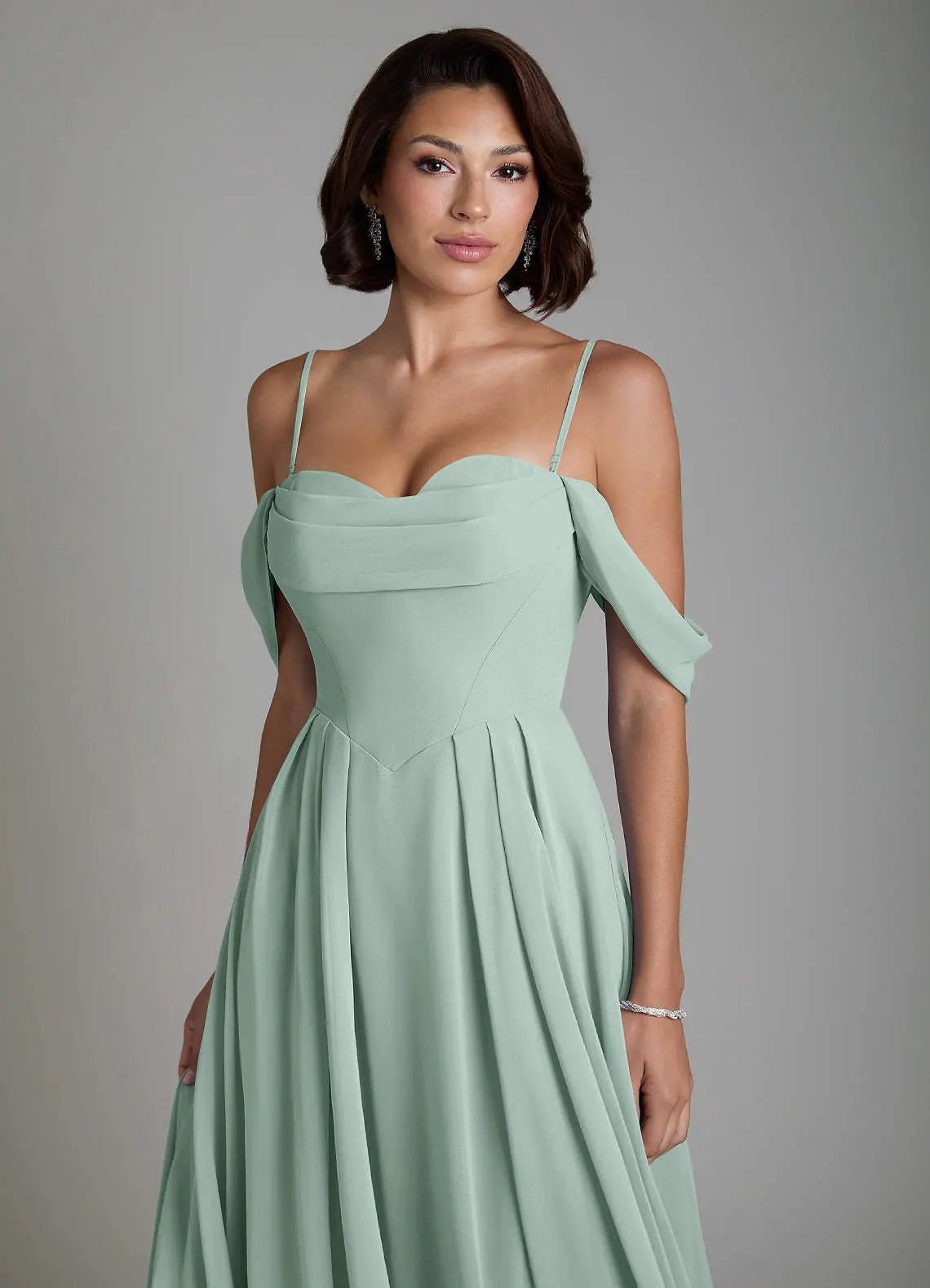 Loisa A-Line Off-the-Shoulder Chiffon Bridesmaid Dress in Agave