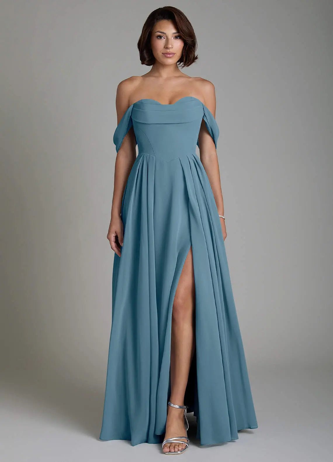 Loisa A-Line Off-the-Shoulder Chiffon Bridesmaid Dress in Bermuda
