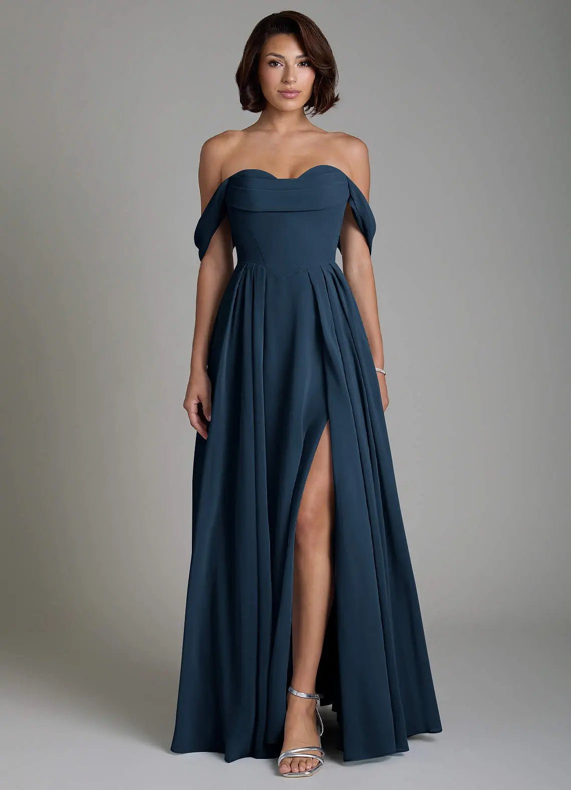 Loisa A-Line Off-the-Shoulder Chiffon Bridesmaid Dress in Dark Navy