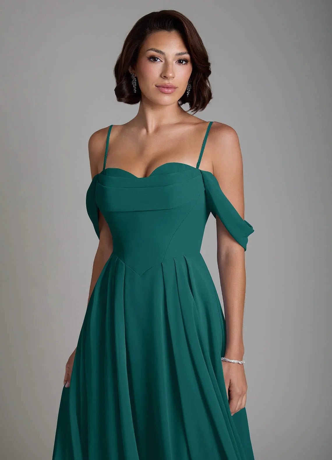 Loisa A-Line Off-the-Shoulder Chiffon Bridesmaid Dress in Pine