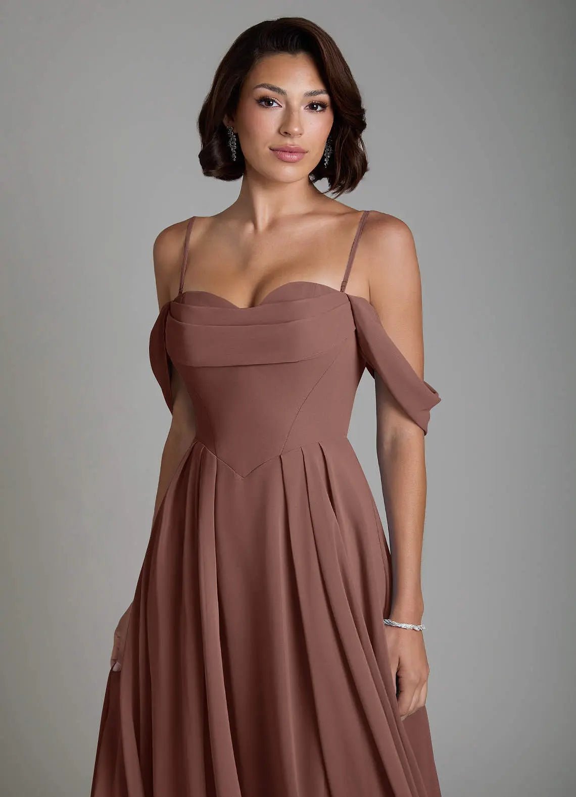 Loisa A-Line Off-the-Shoulder Chiffon Bridesmaid Dress in Espresso