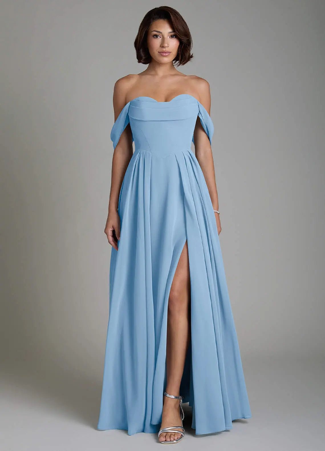 Loisa A-Line Off-the-Shoulder Chiffon Bridesmaid Dress in Powder Blue