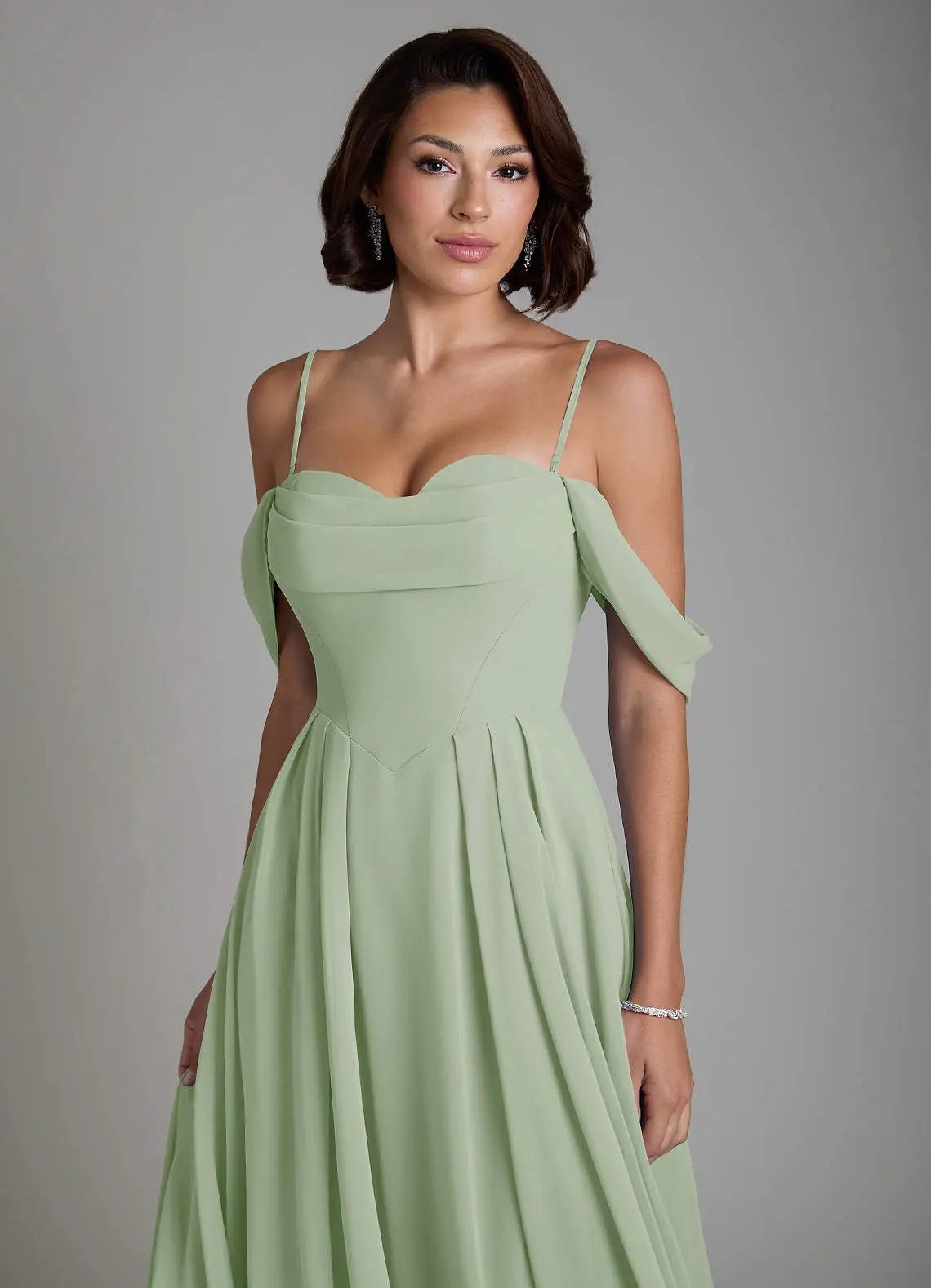 Loisa A-Line Off-the-Shoulder Chiffon Bridesmaid Dress in Dusty Sage