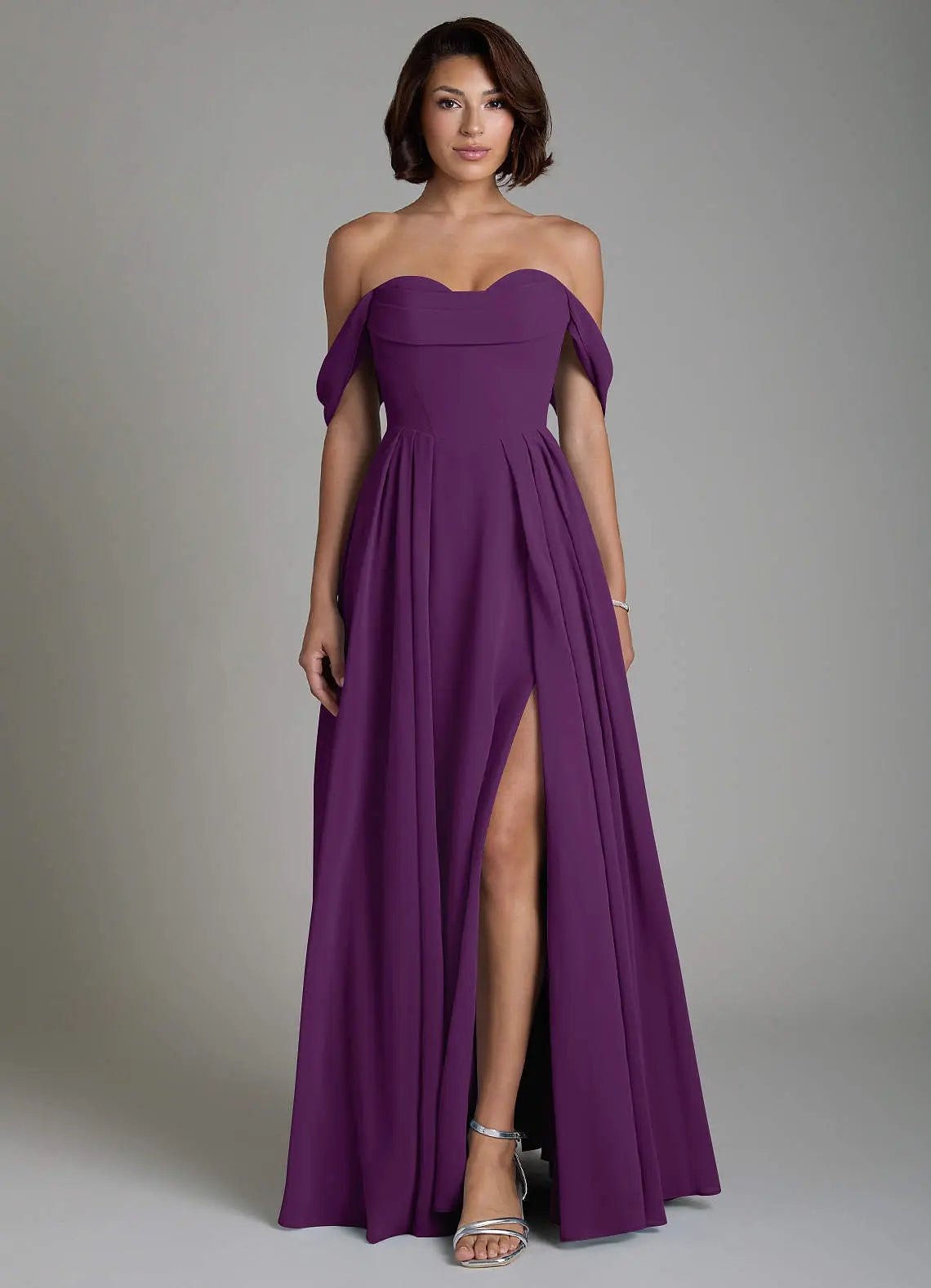 Loisa A-Line Off-the-Shoulder Chiffon Bridesmaid Dress in Grape