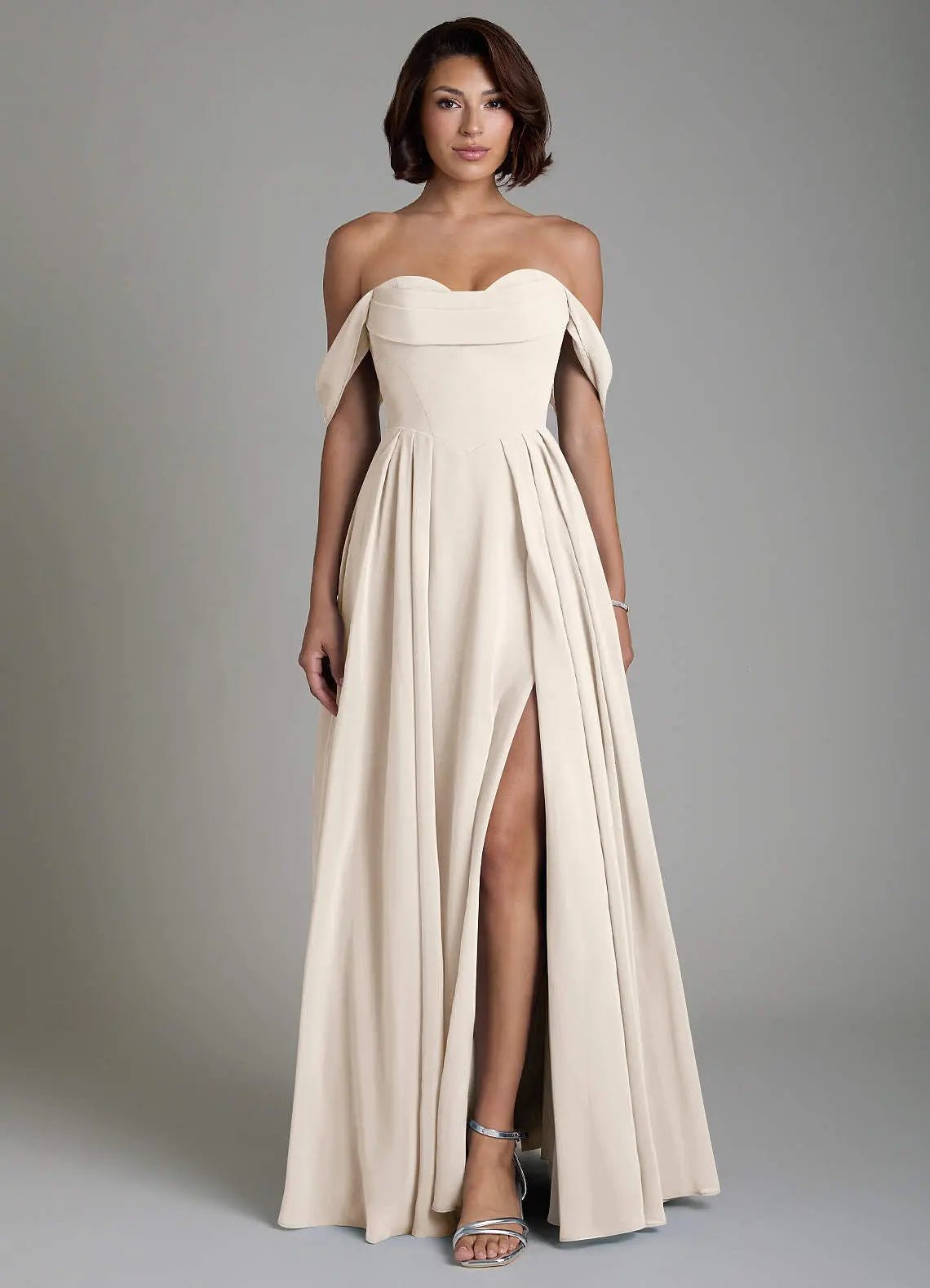 Loisa A-Line Off-the-Shoulder Chiffon Bridesmaid Dress in White Alabaster