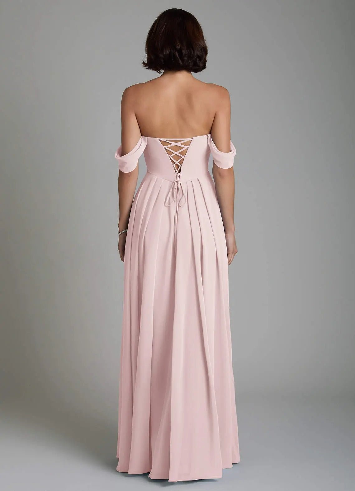 Loisa A-Line Off-the-Shoulder Chiffon Bridesmaid Dress in Blushing Pink
