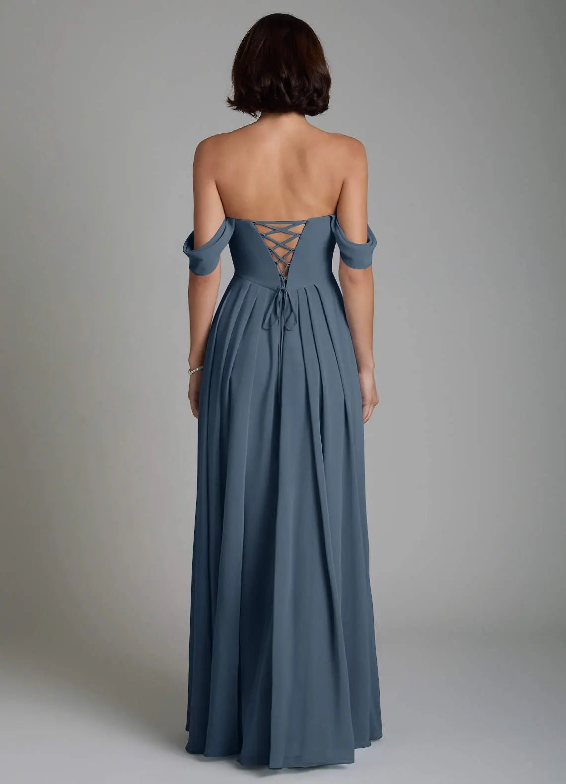 Loisa A-Line Off-the-Shoulder Chiffon Bridesmaid Dress in Neptune
