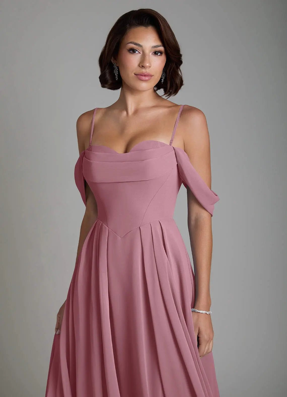 Loisa A-Line Off-the-Shoulder Chiffon Bridesmaid Dress in Vintage Mauve