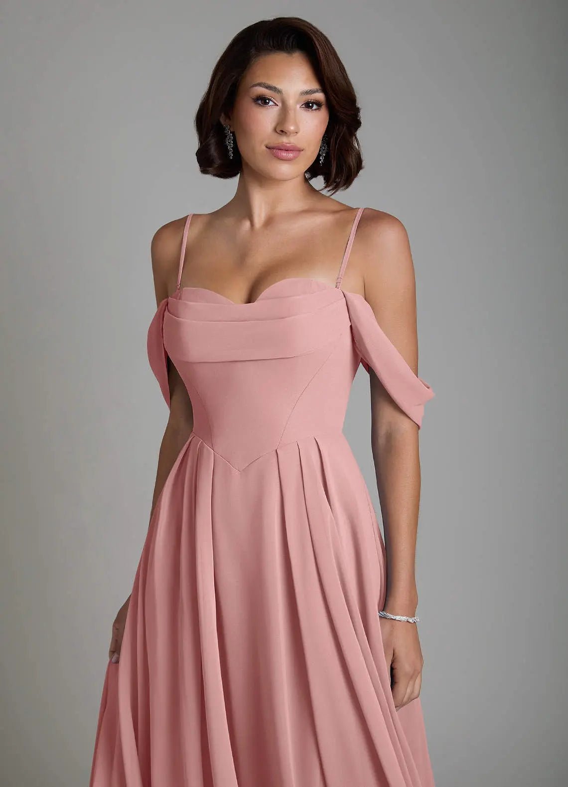 Loisa A-Line Off-the-Shoulder Chiffon Bridesmaid Dress in dusty rose