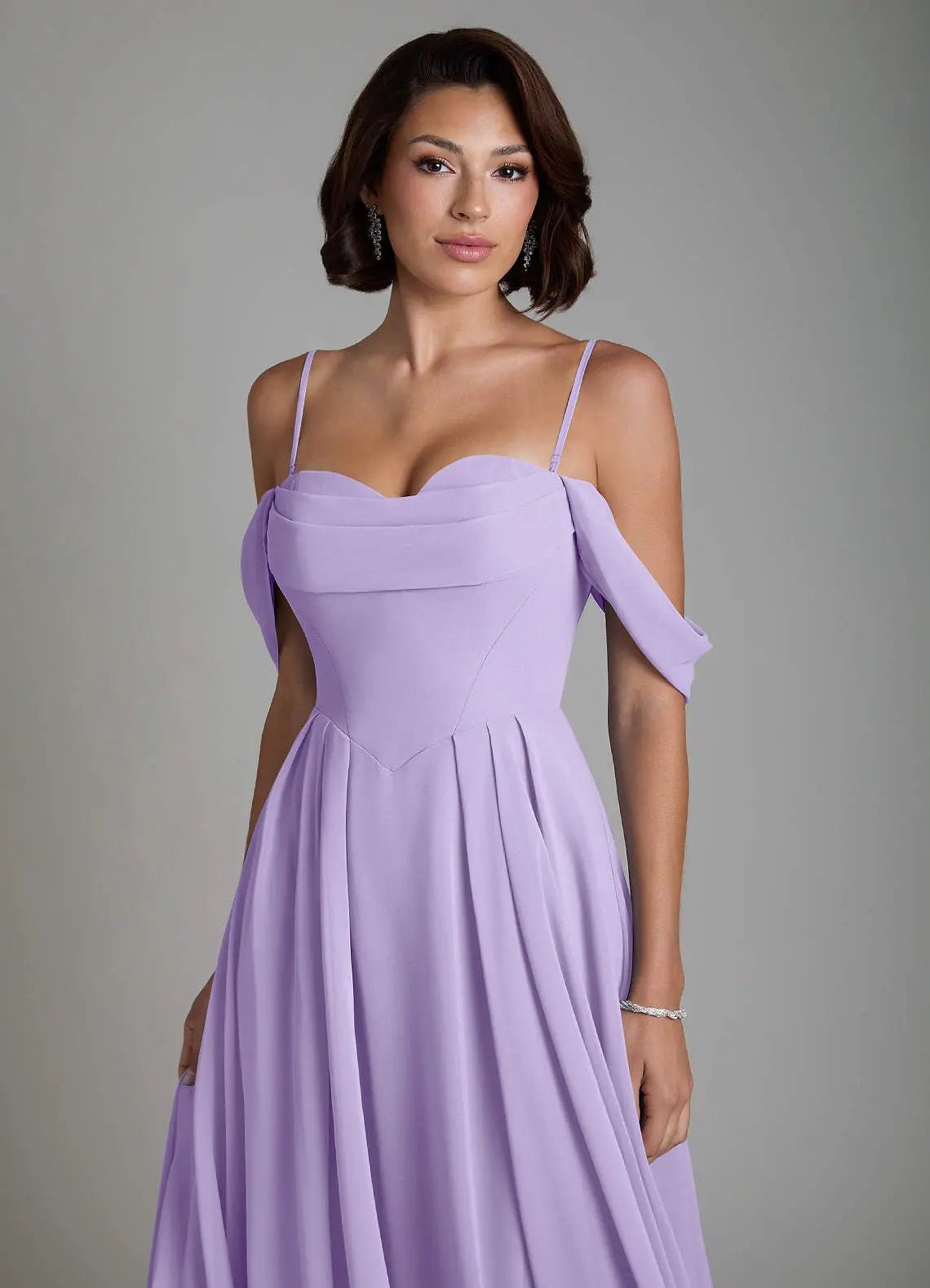 Loisa A-Line Off-the-Shoulder Chiffon Bridesmaid Dress in Lilac