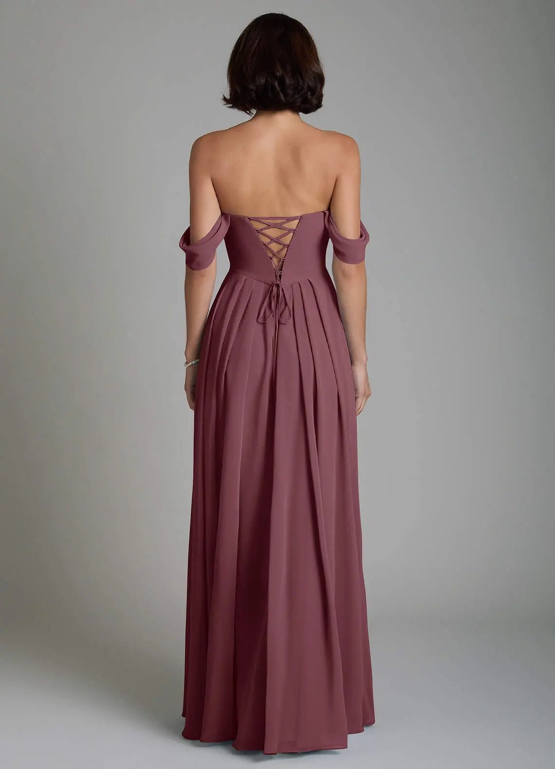 Loisa A-Line Off-the-Shoulder Chiffon Bridesmaid Dress in Sangria