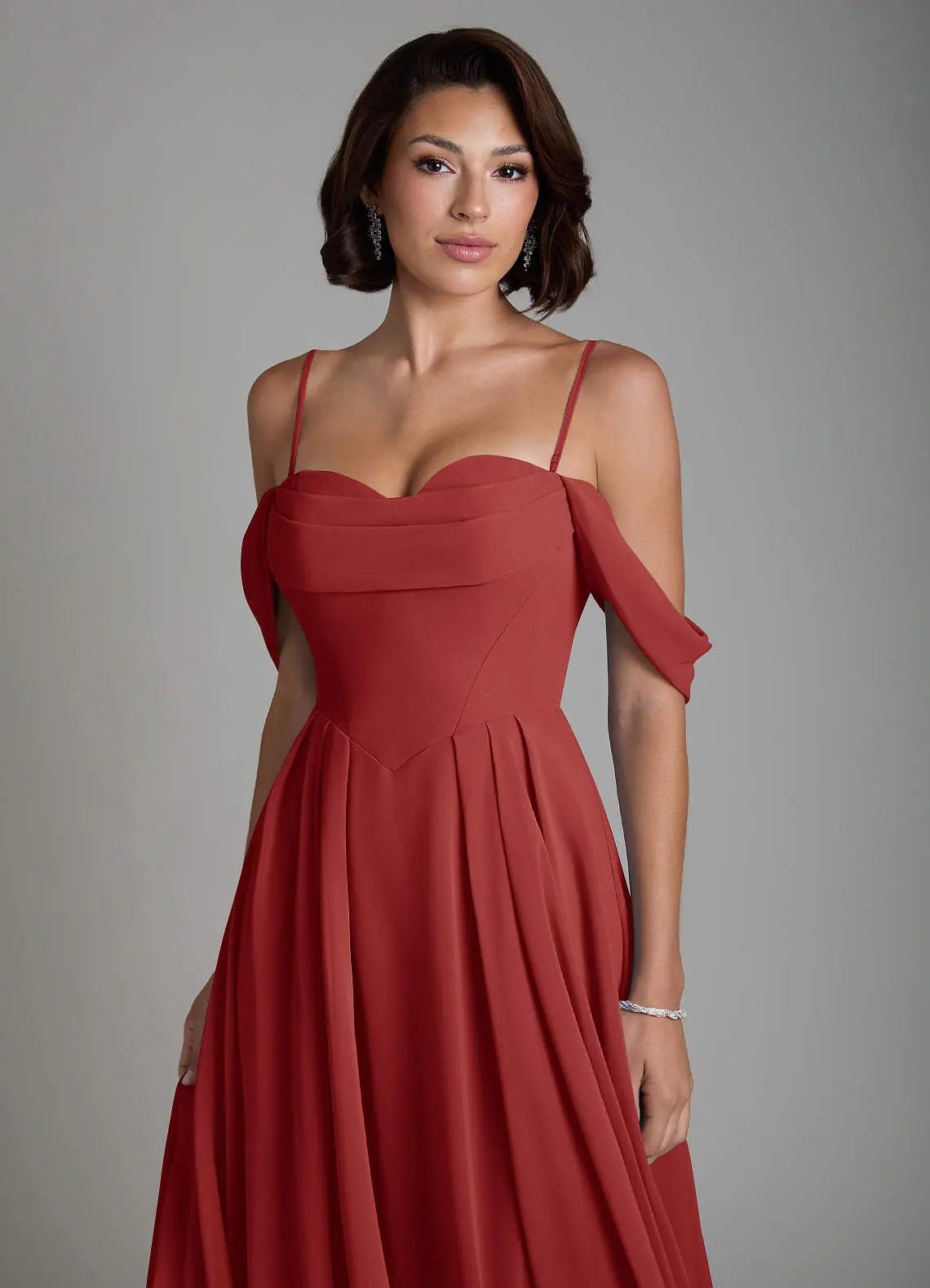 Loisa A-Line Off-the-Shoulder Chiffon Bridesmaid Dress in Rust