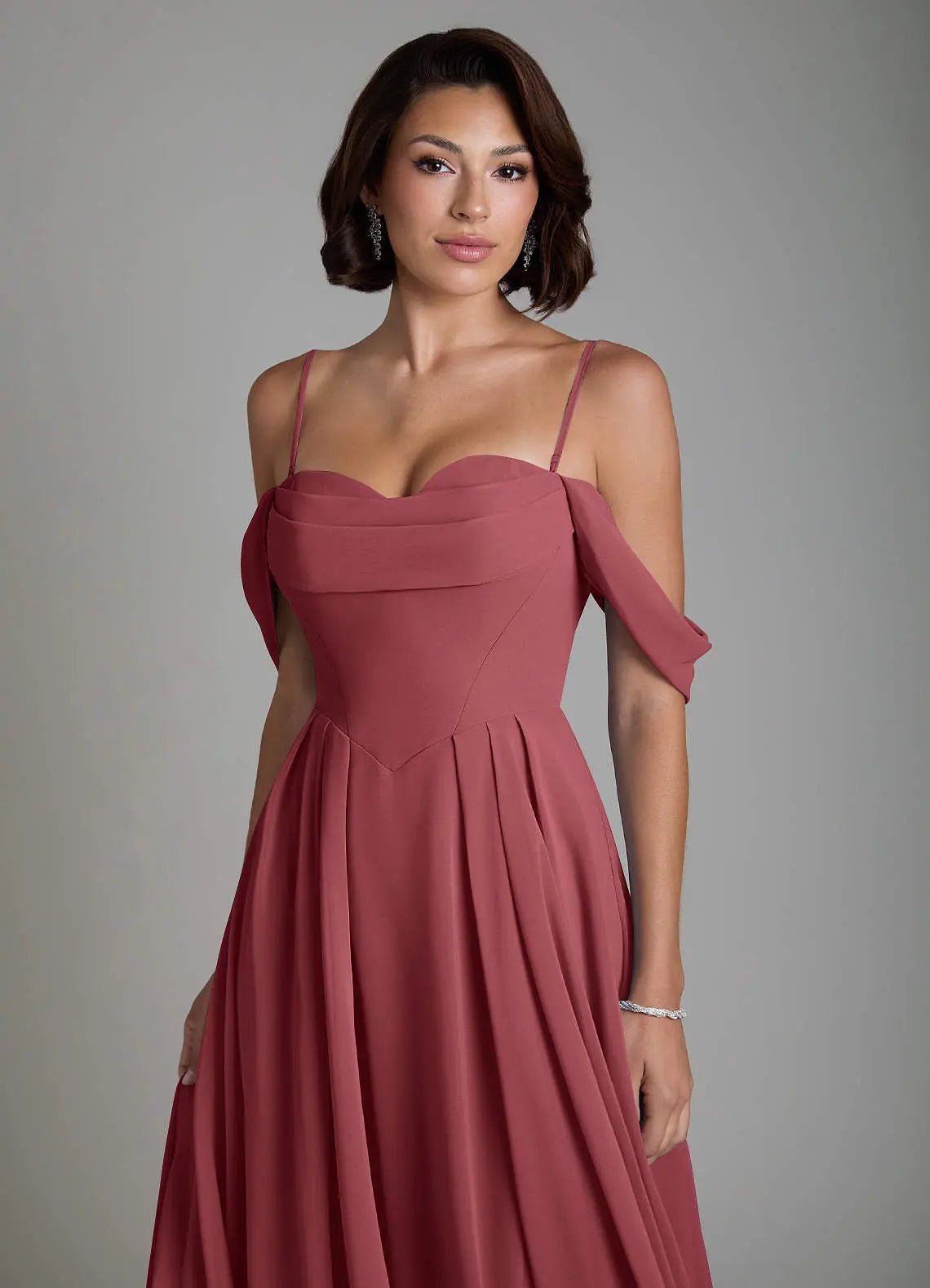 Loisa A-Line Off-the-Shoulder Chiffon Bridesmaid Dress in Merlot