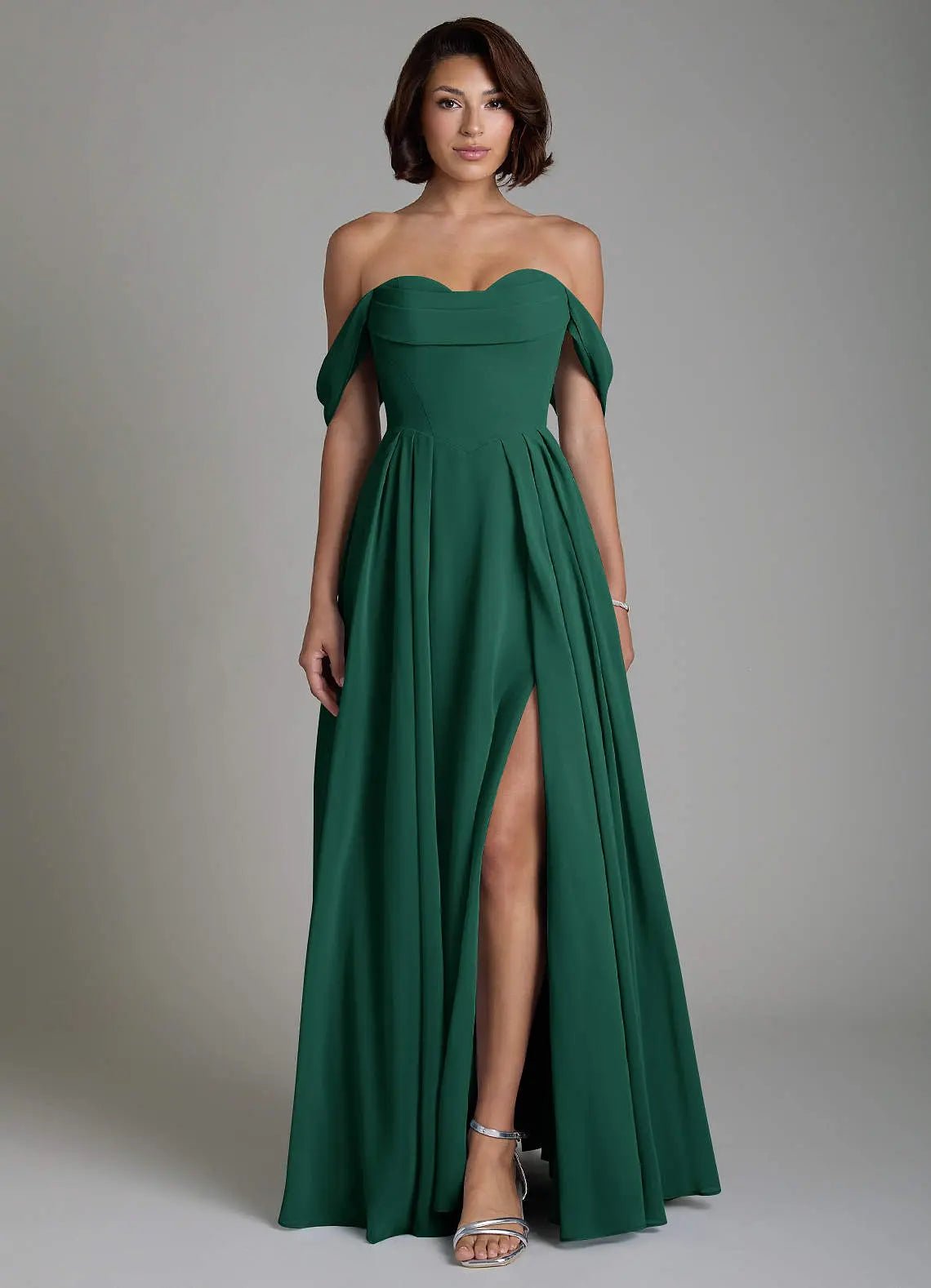 Loisa A-Line Off-the-Shoulder Chiffon Bridesmaid Dress in Emerald