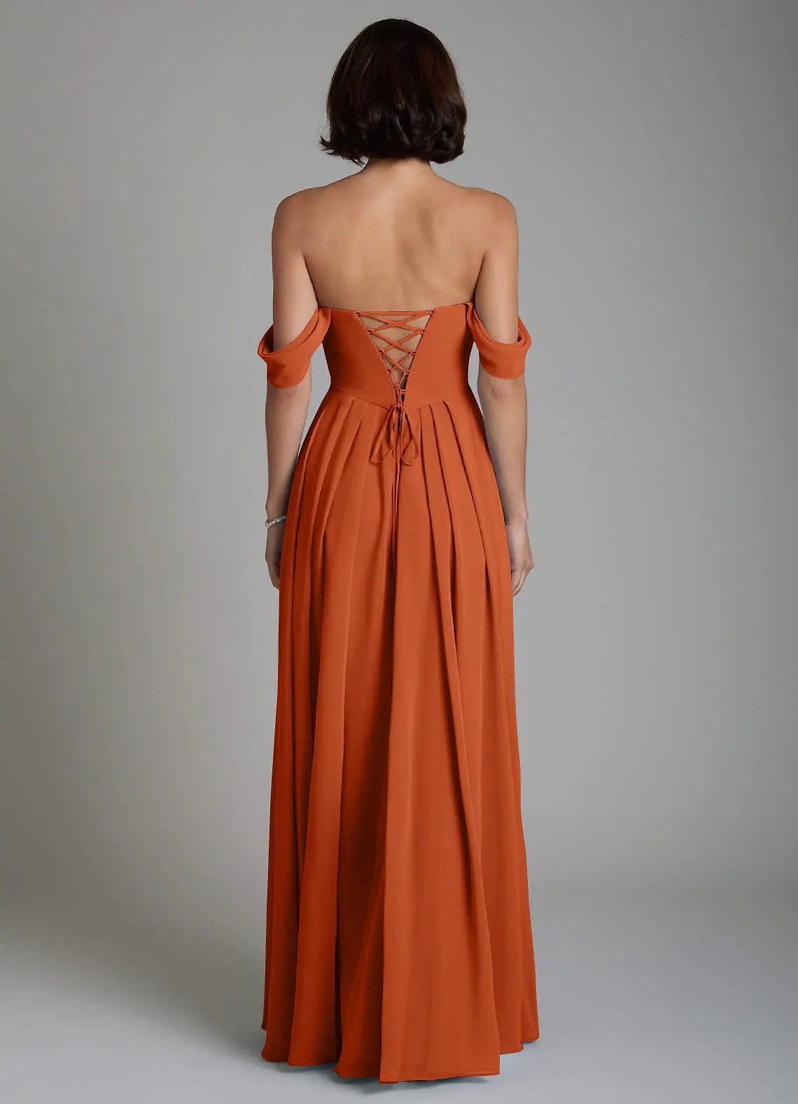 Loisa A-Line Off-the-Shoulder Chiffon Bridesmaid Dress in Burnt Orange