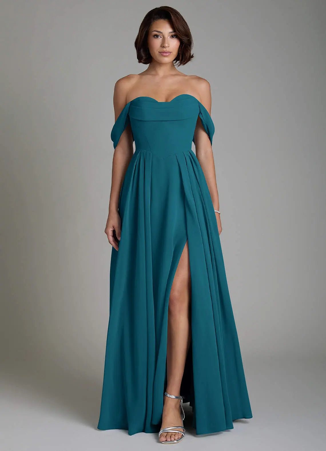Loisa A-Line Off-the-Shoulder Chiffon Bridesmaid Dress in Ink Blue