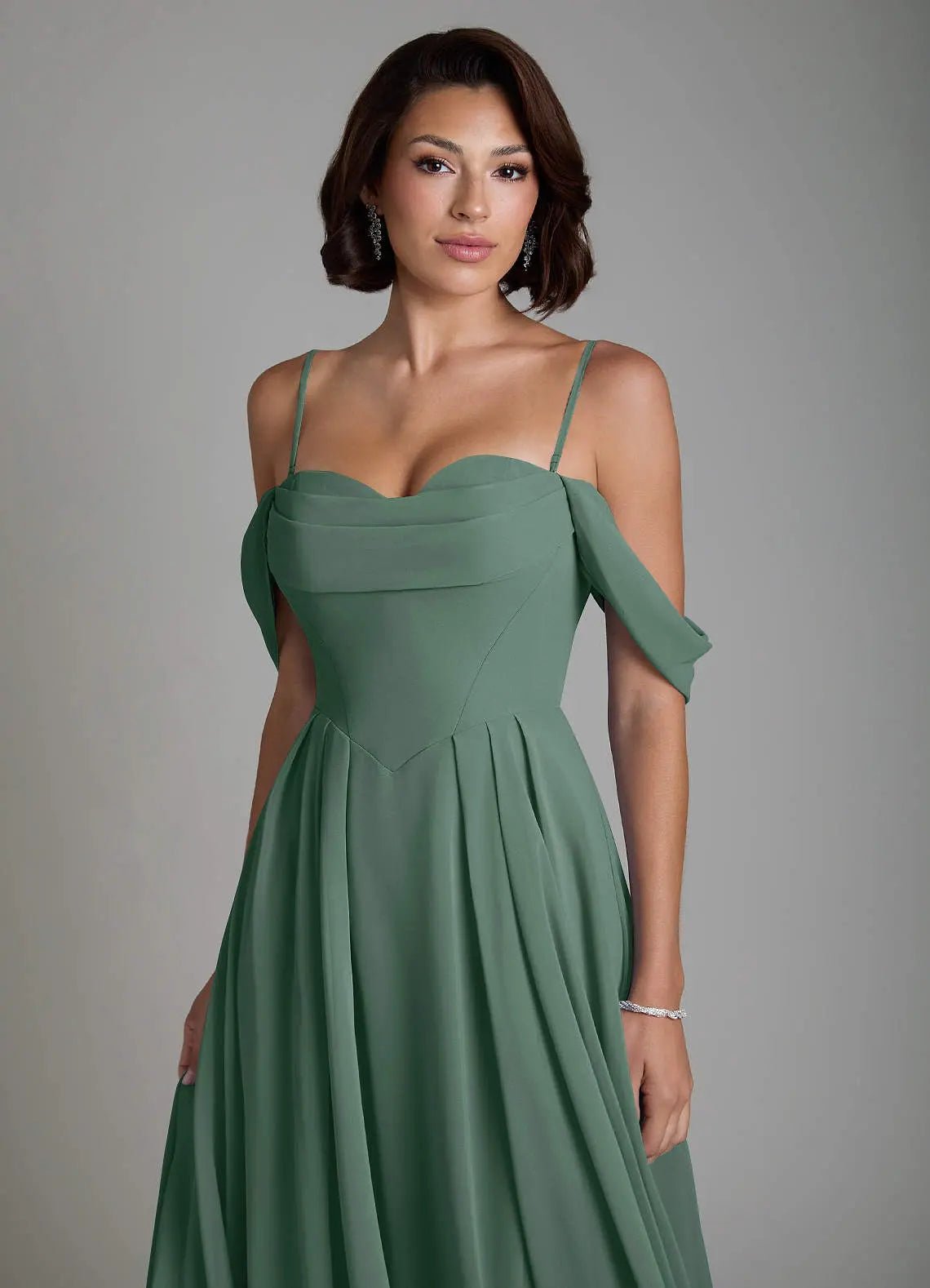Loisa A-Line Off-the-Shoulder Chiffon Bridesmaid Dress in Sea Moss