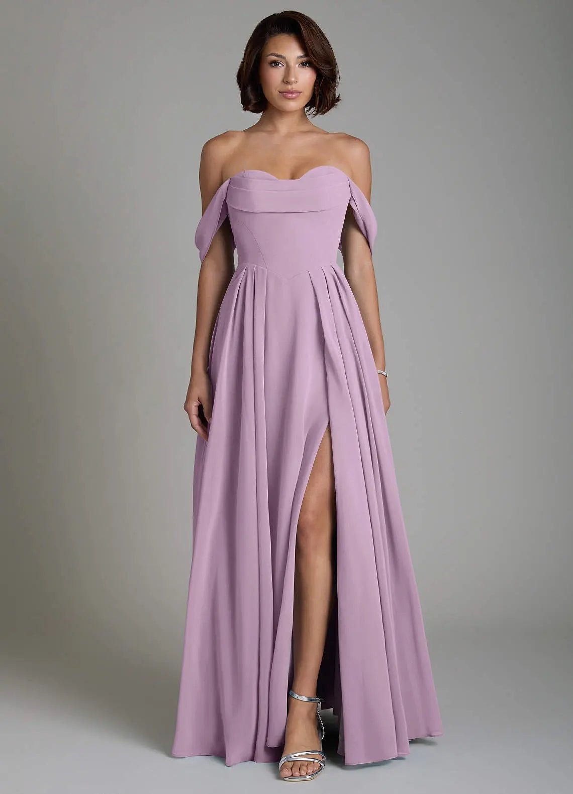 Loisa A-Line Off-the-Shoulder Chiffon Bridesmaid Dress in Wisteria