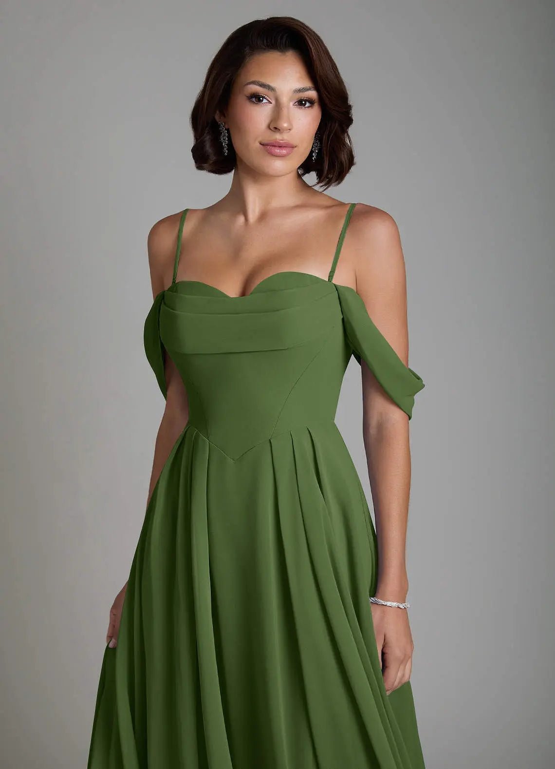 Loisa A-Line Off-the-Shoulder Chiffon Bridesmaid Dress in Olive