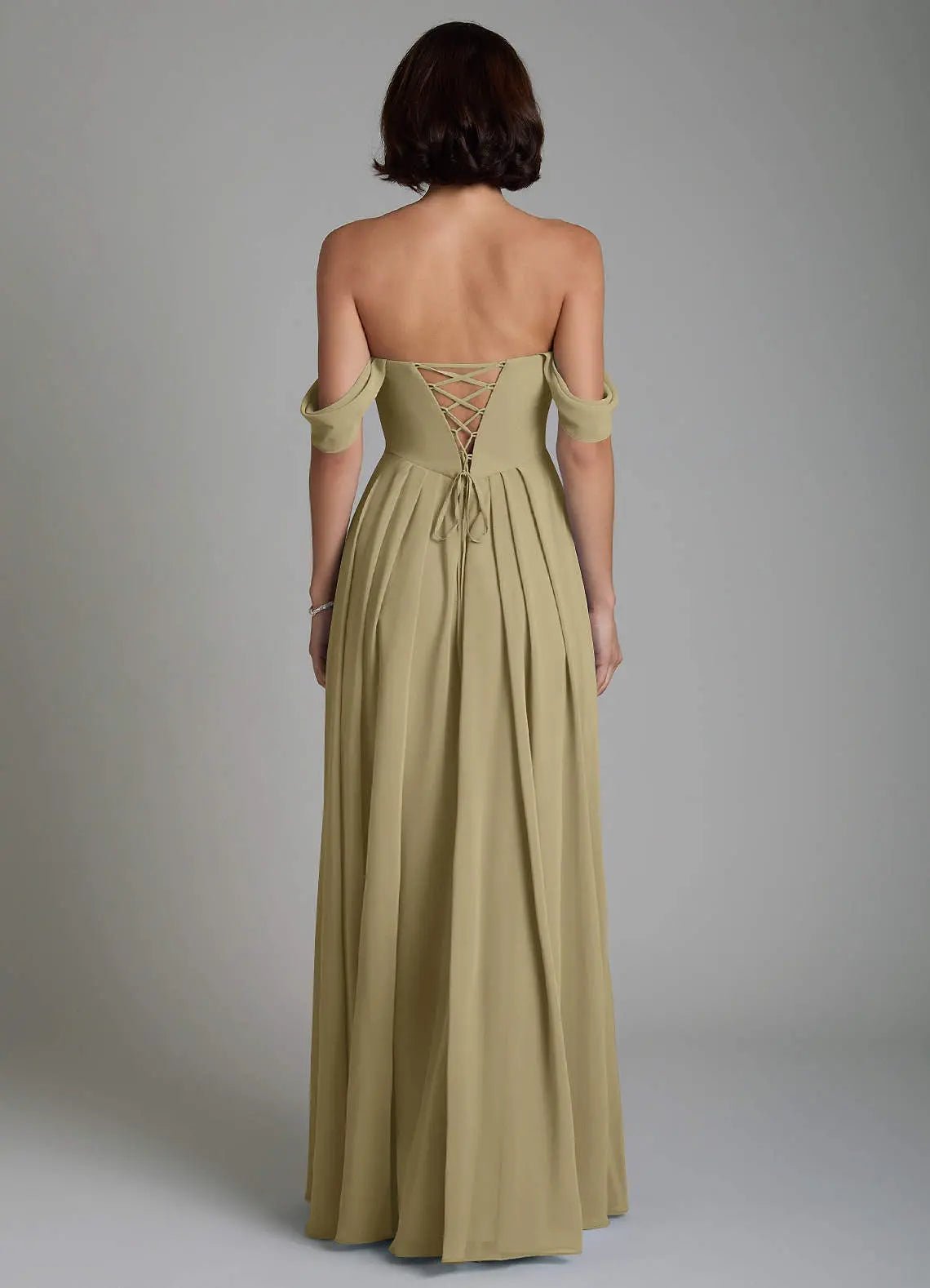 Loisa A-Line Off-the-Shoulder Chiffon Bridesmaid Dress in Moss Green