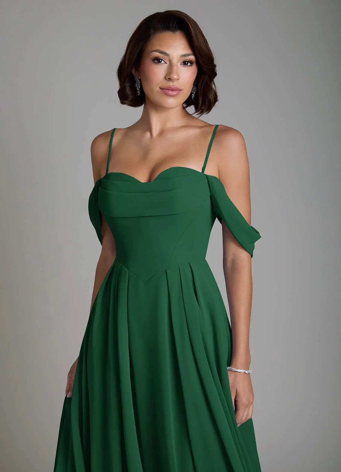 Loisa A-Line Off-the-Shoulder Chiffon Bridesmaid Dress in Dark Green