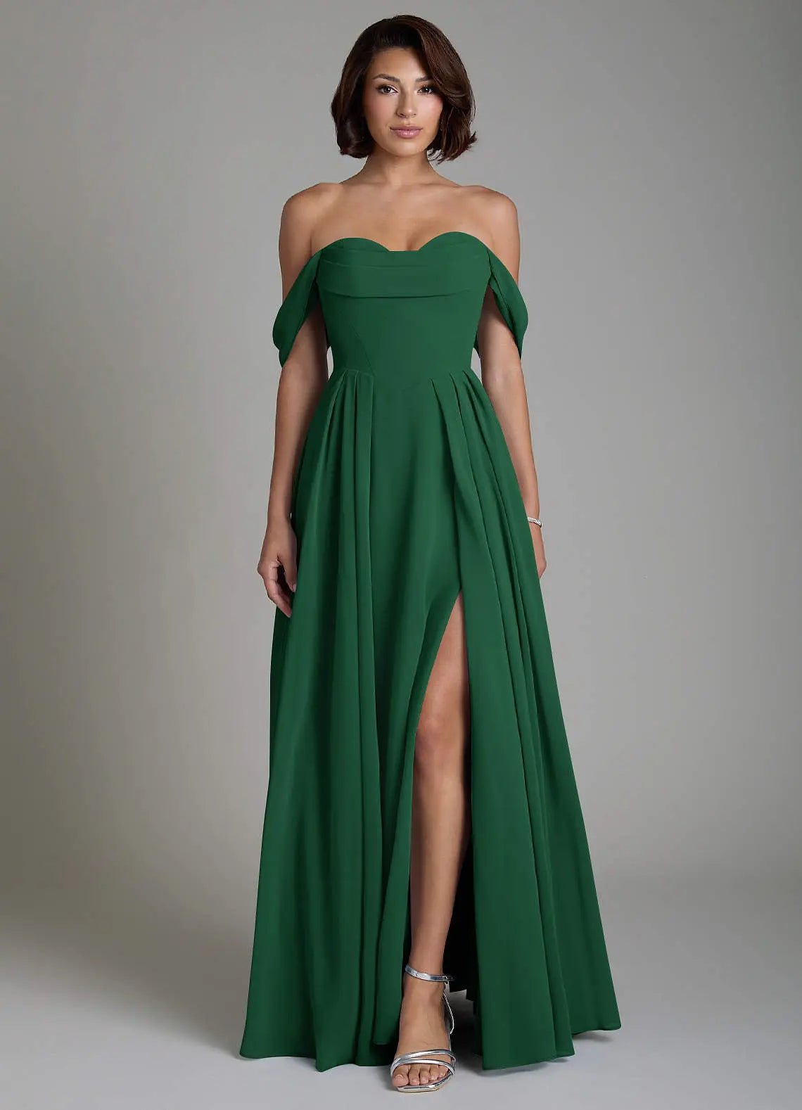 Loisa A-Line Off-the-Shoulder Chiffon Bridesmaid Dress in Dark Green