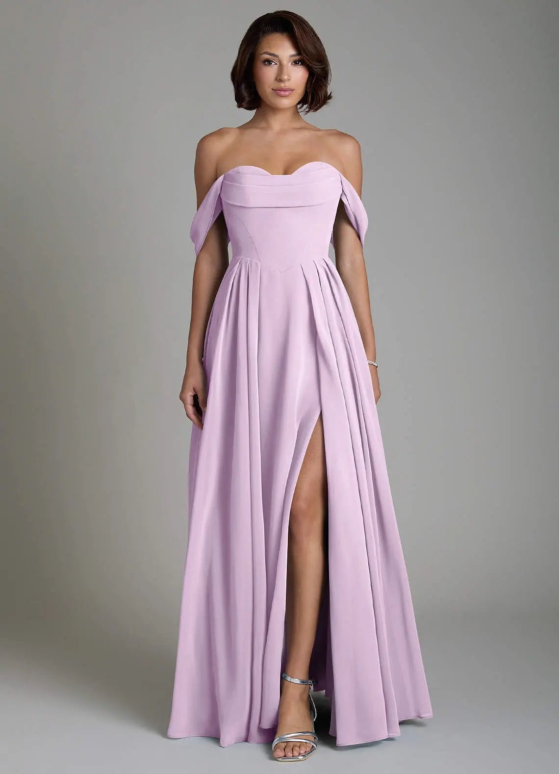 Loisa A-Line Off-the-Shoulder Chiffon Bridesmaid Dress in Frosted Lilac