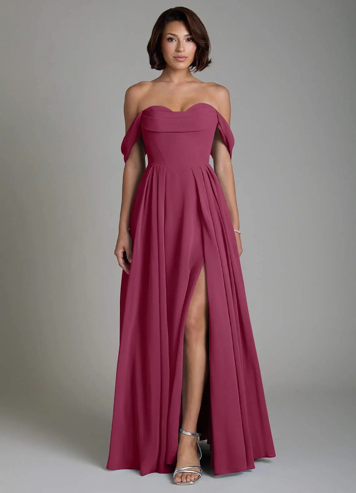 Loisa A-Line Off-the-Shoulder Chiffon Bridesmaid Dress in Mulberry