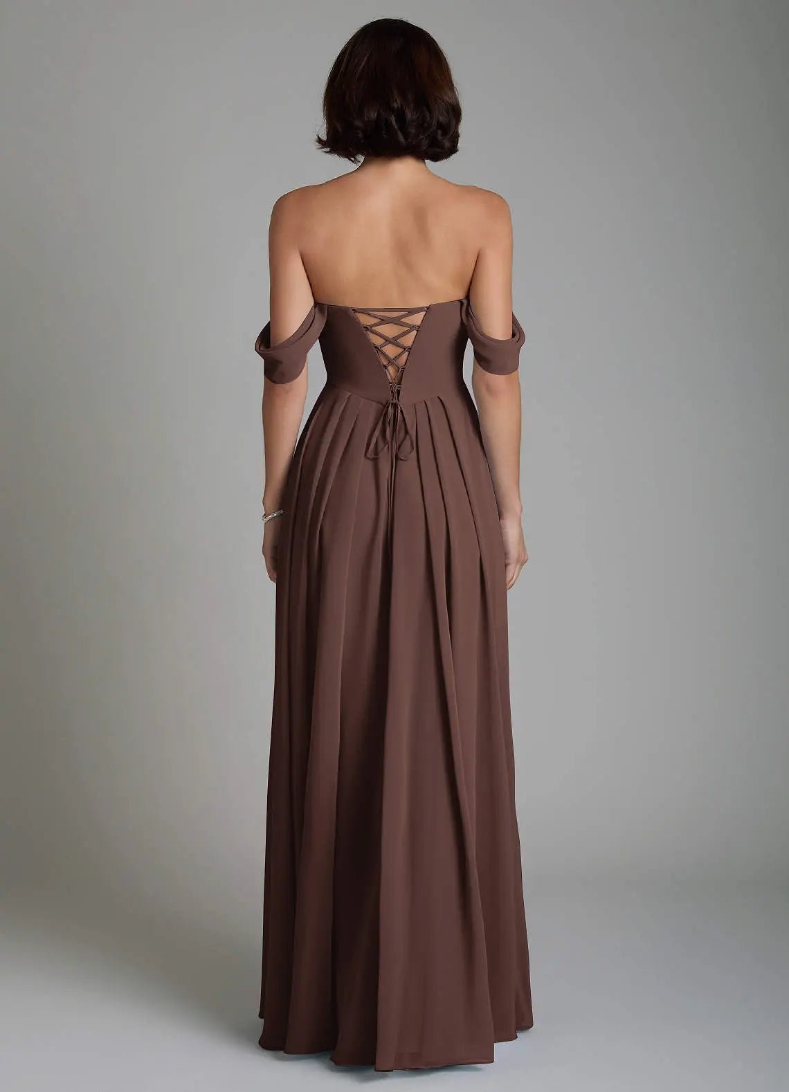 Loisa A-Line Off-the-Shoulder Chiffon Bridesmaid Dress in Ganache