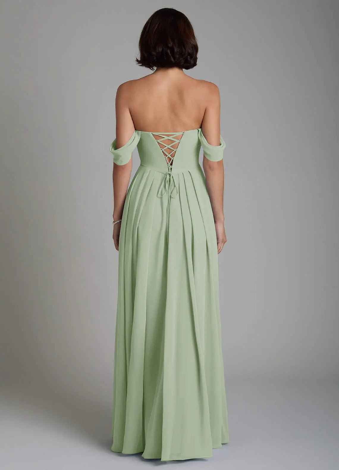 Loisa A-Line Off-the-Shoulder Chiffon Bridesmaid Dress in Dusty Sage