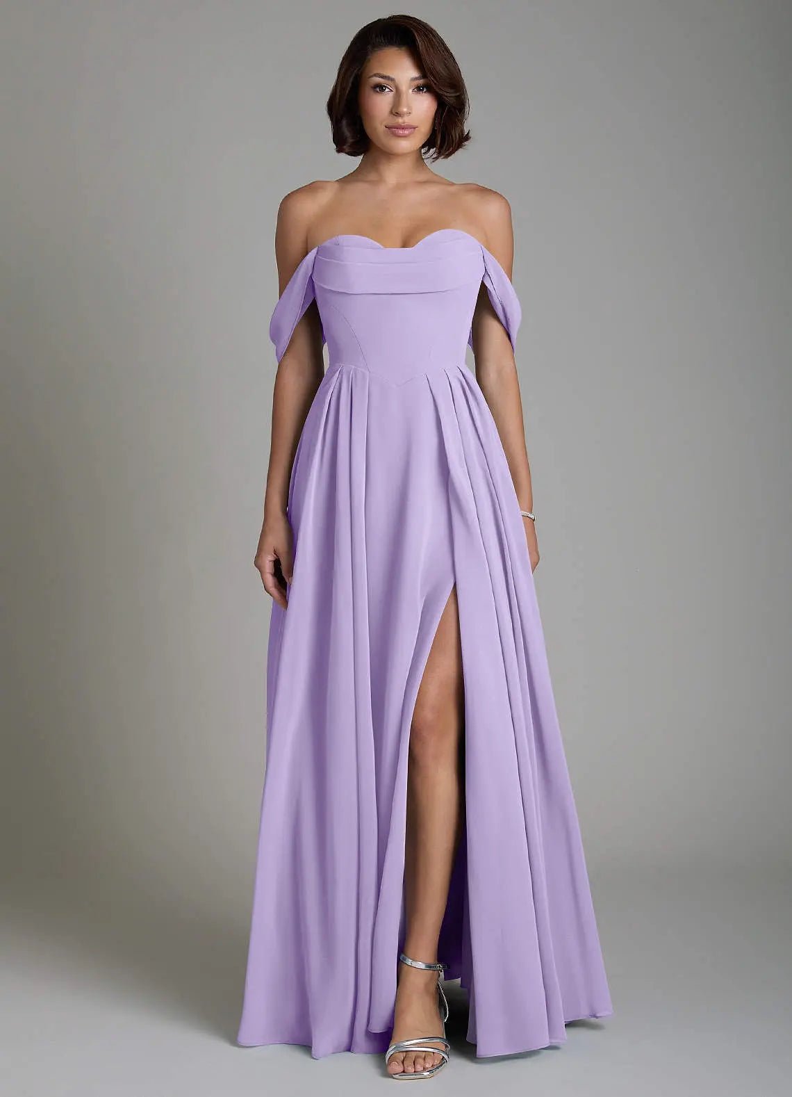 Loisa A-Line Off-the-Shoulder Chiffon Bridesmaid Dress in Lilac