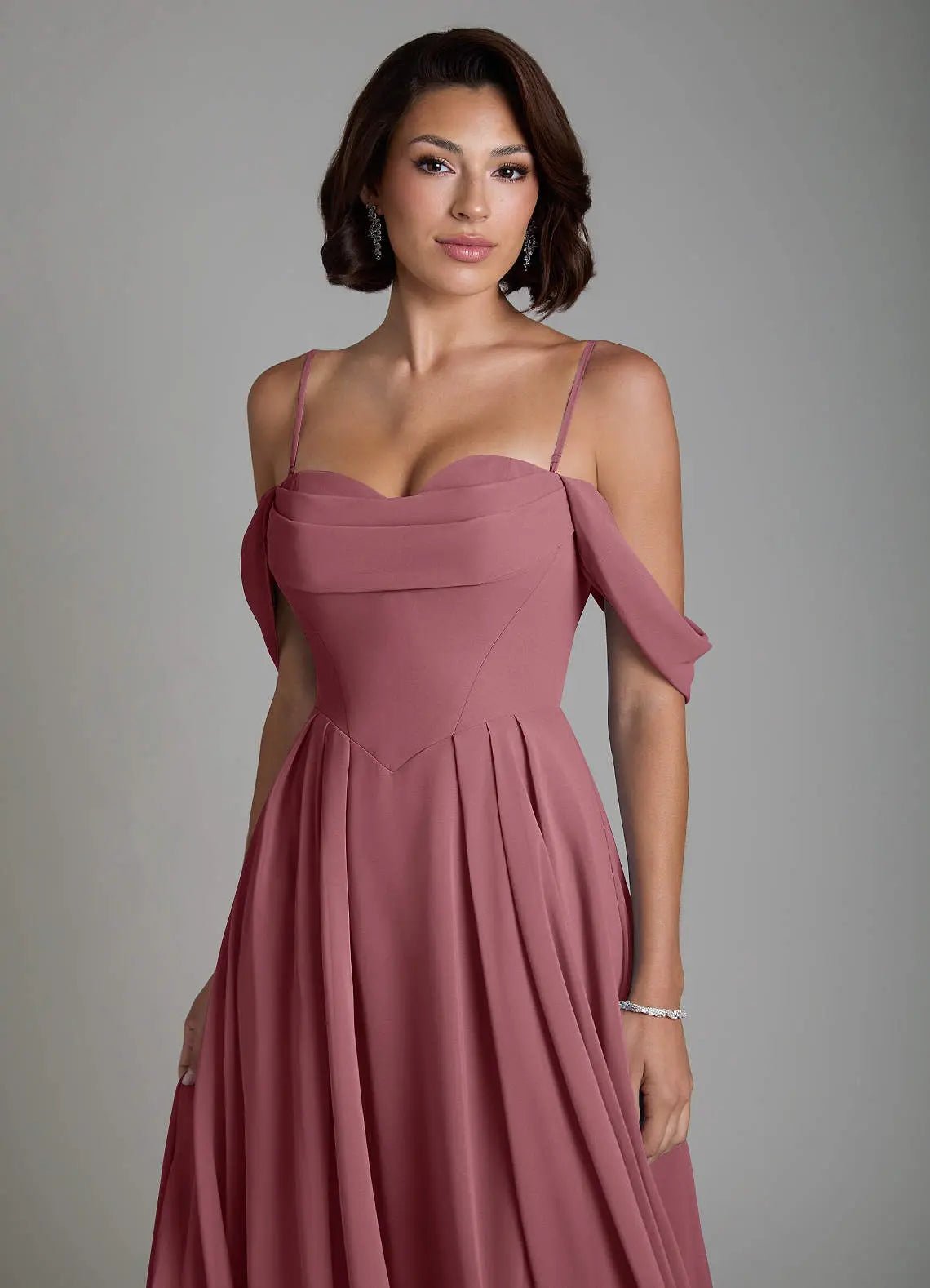 Loisa A-Line Off-the-Shoulder Chiffon Bridesmaid Dress in Desert Rose